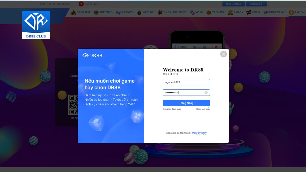 Đăng nhập và các vấn đề nạp tiền DR88